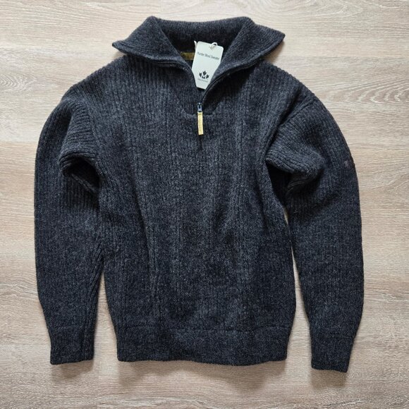 MacKenzie Men’s Hunter Wool Sweater – 100% Wool Quarter Zip Charcoal Medium NWT - Picture 8 of 17